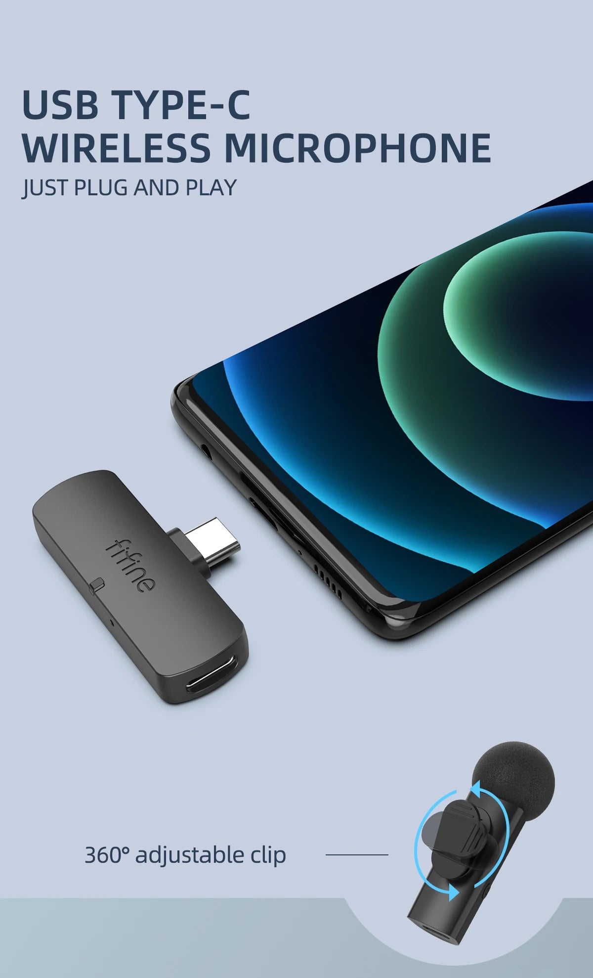 Wireless Microphone – Type-C Clip-On Mic with Noise Cancelling