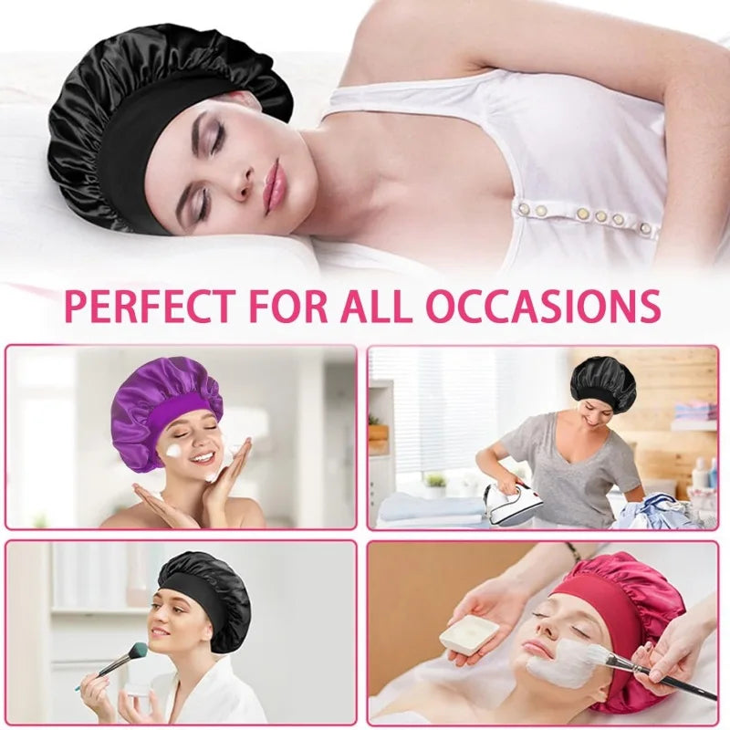 Women’s Satin Hair Bonnet – Adjustable Sleep Cap for Natural & Curly Hair