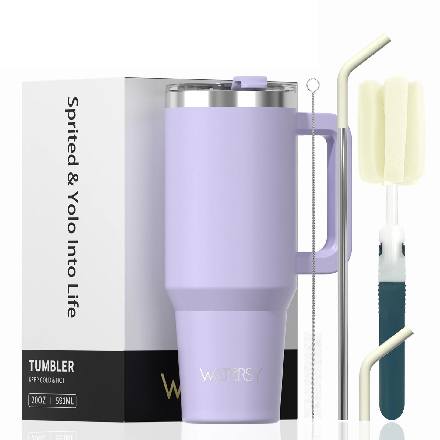 591ml Stainless Steel Insulated Tumbler – Travel Mug with Handle & Straw