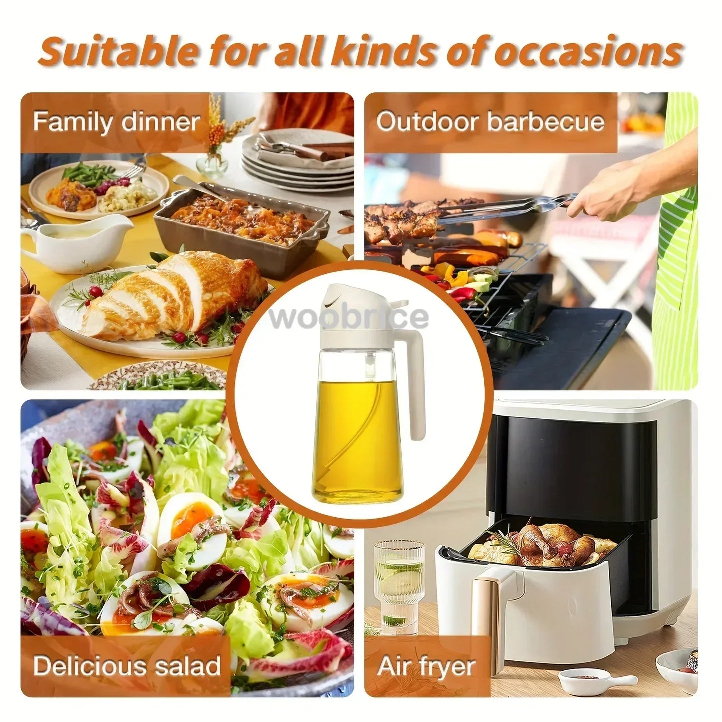 2-in-1 Oil Dispenser & Spray Bottle – Refillable Kitchen Tool