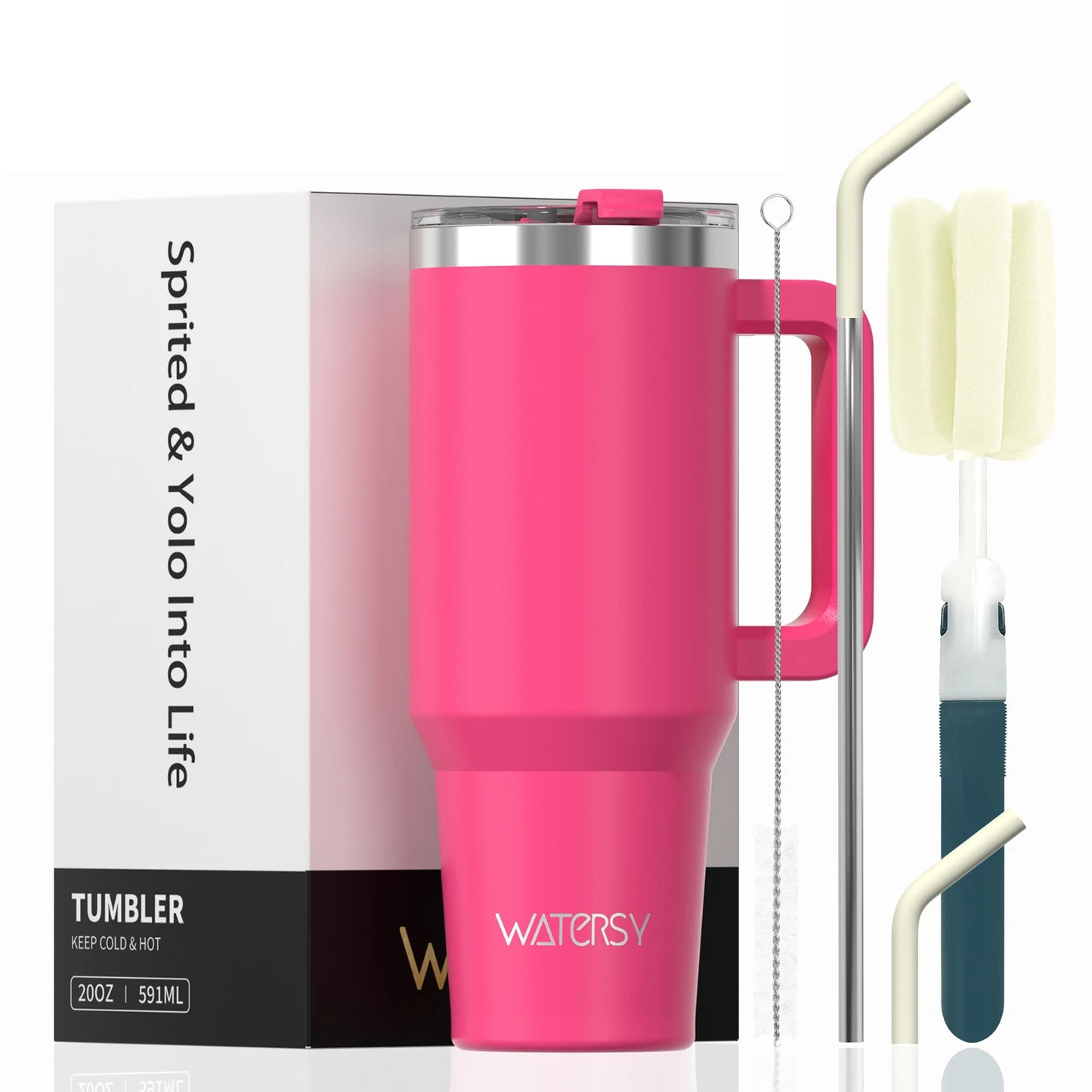 591ml Stainless Steel Insulated Tumbler – Travel Mug with Handle & Straw