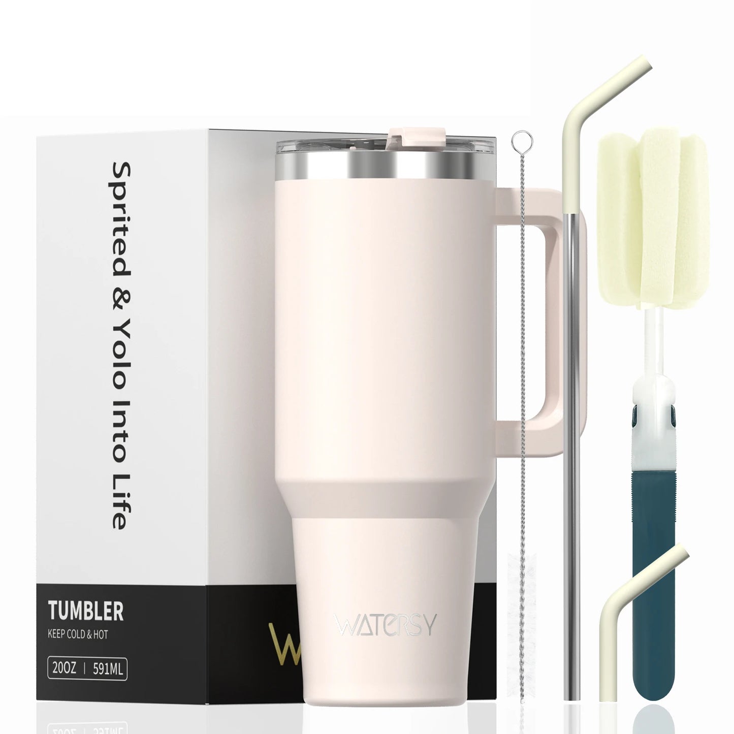 591ml Stainless Steel Insulated Tumbler – Travel Mug with Handle & Straw