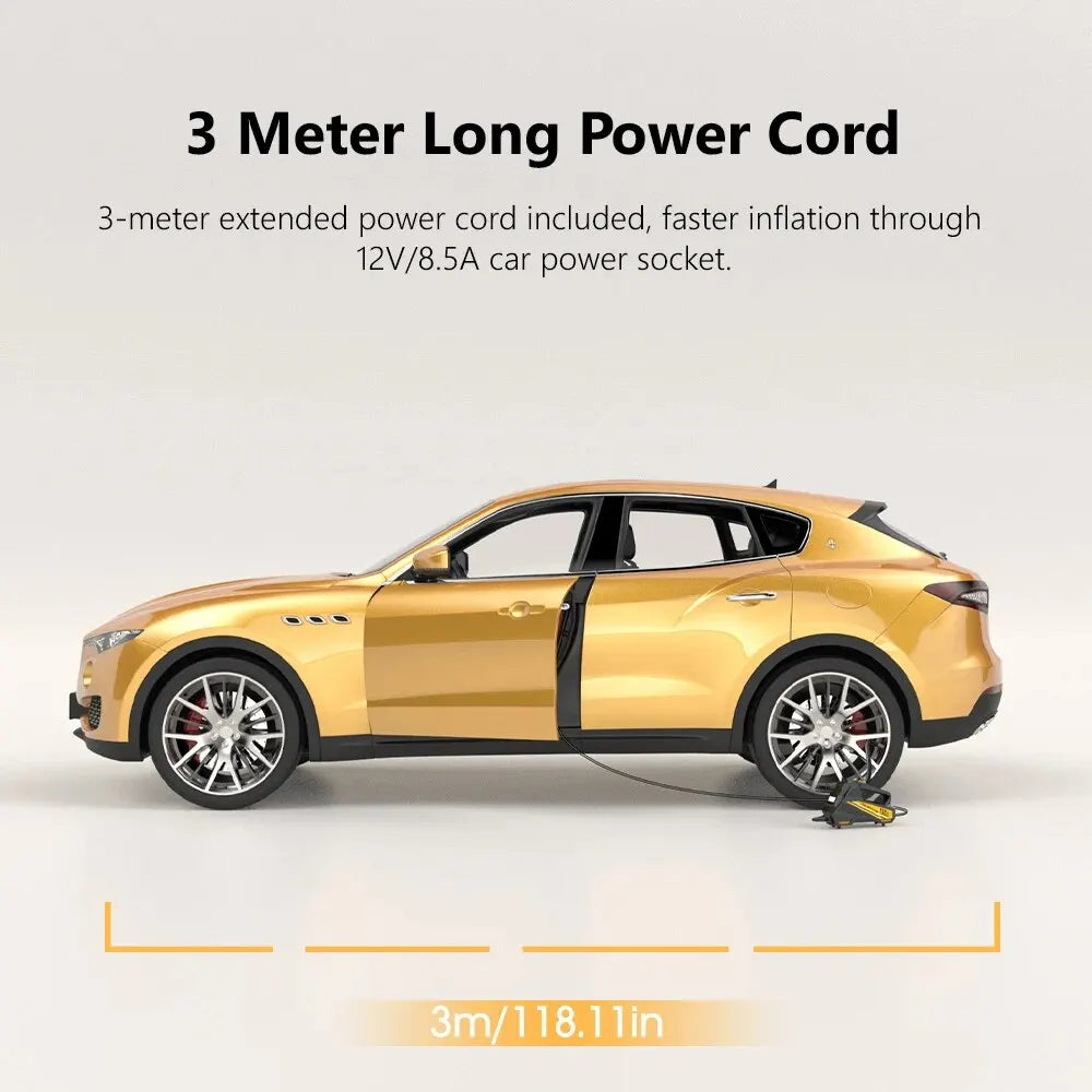 Corded Car Air Pump – 12V 150PSI Tire Inflator with LED