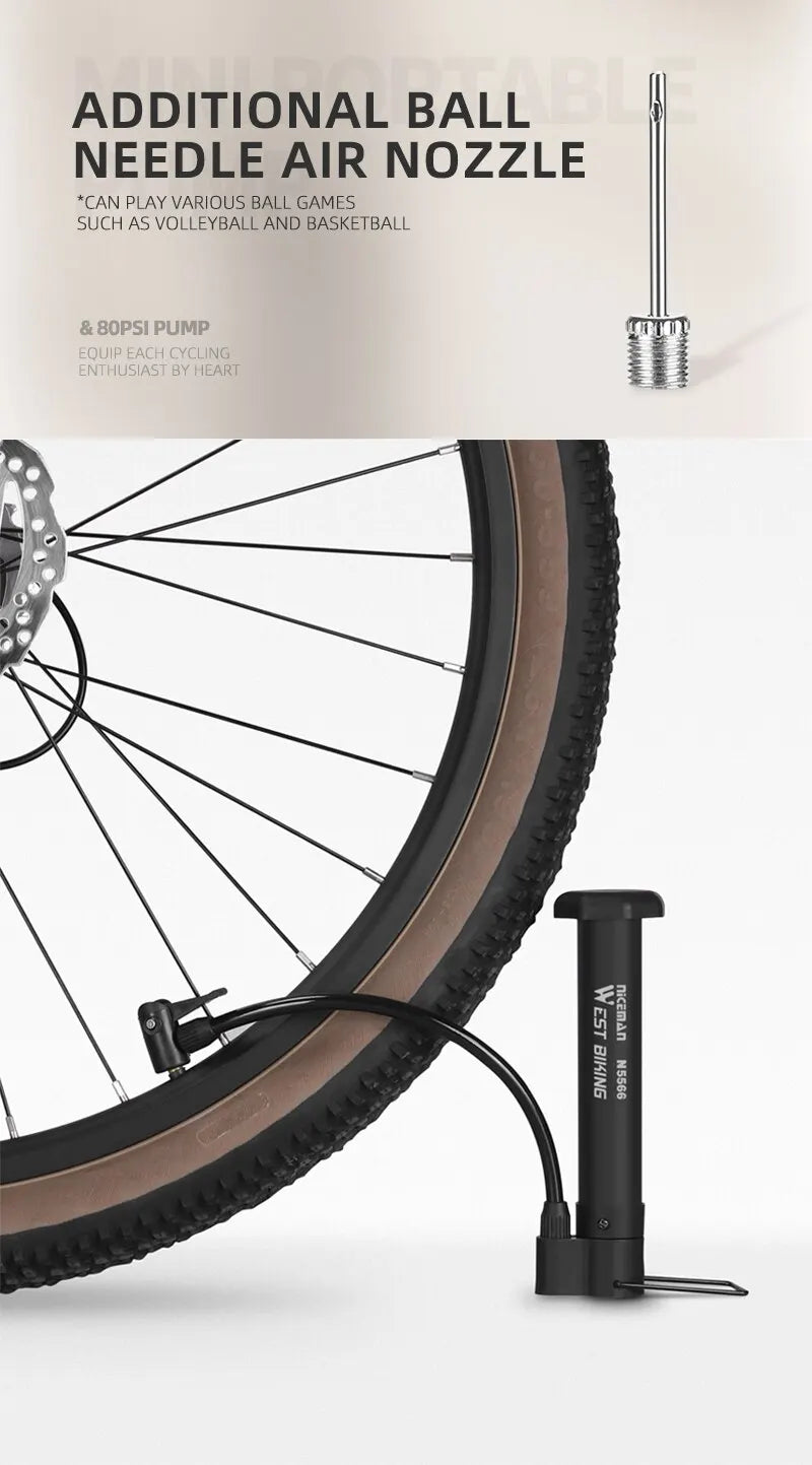 80 PSI Manual Bike Pump – Portable Schrader Valve Inflator