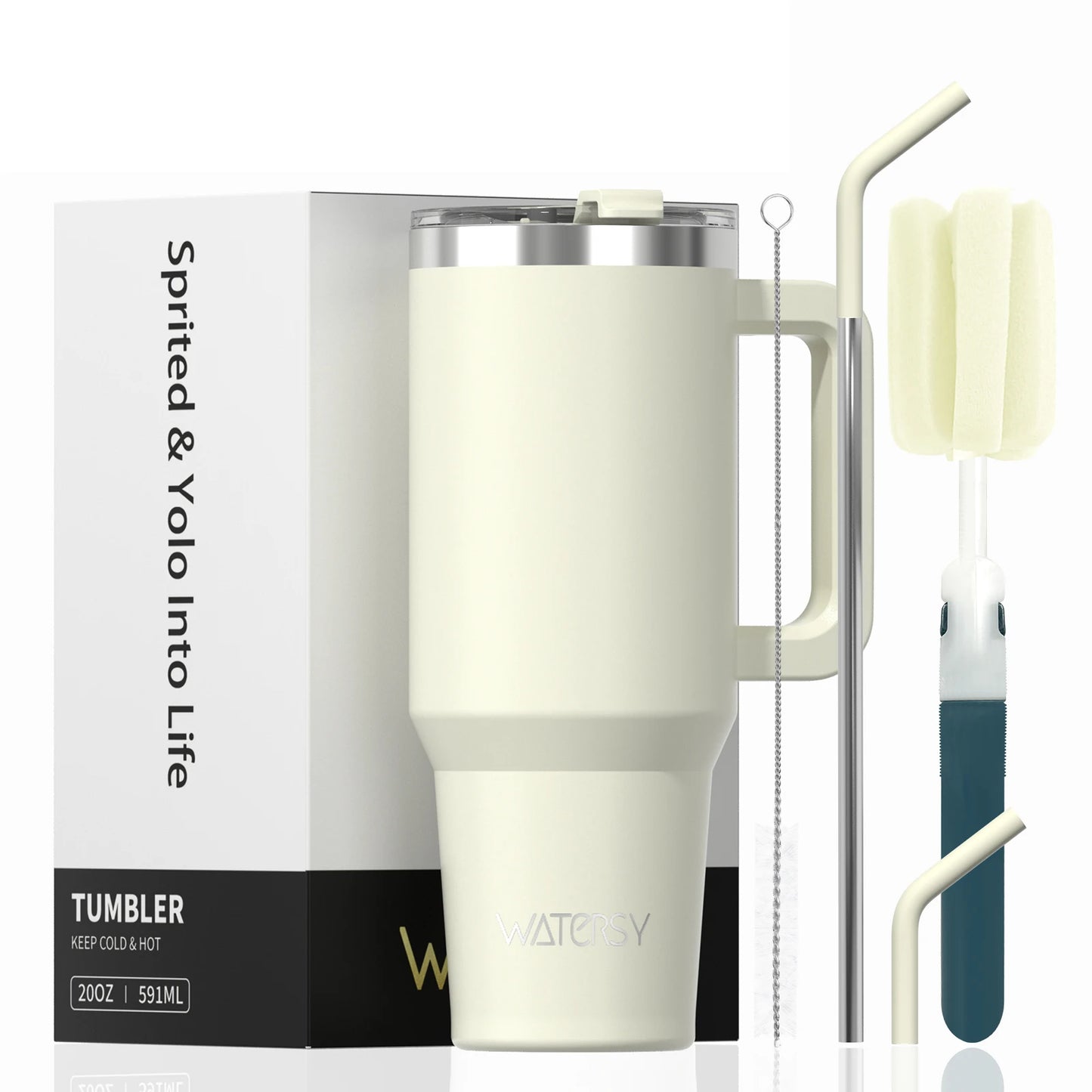 591ml Stainless Steel Insulated Tumbler – Travel Mug with Handle & Straw