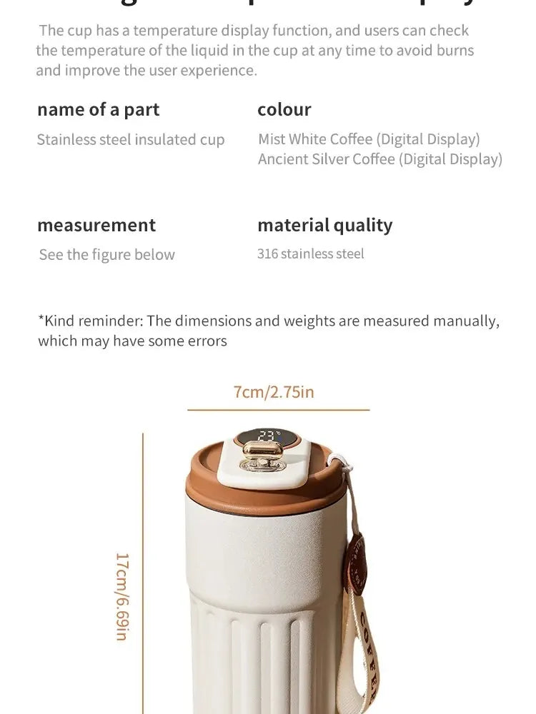 Smart Stainless Steel Insulated Cup – Temperature Display Thermos