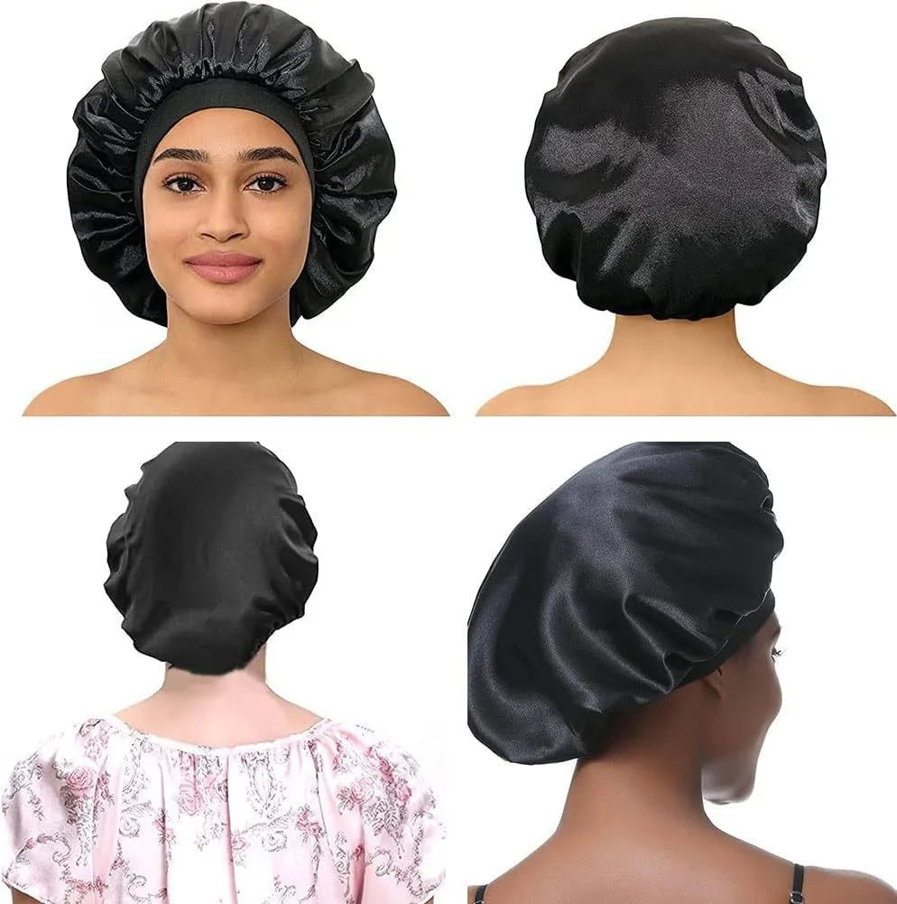 Women’s Satin Hair Bonnet – Adjustable Sleep Cap for Natural & Curly Hair
