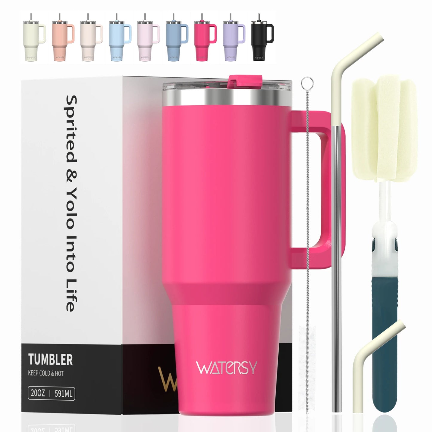 591ml Stainless Steel Insulated Tumbler – Travel Mug with Handle & Straw
