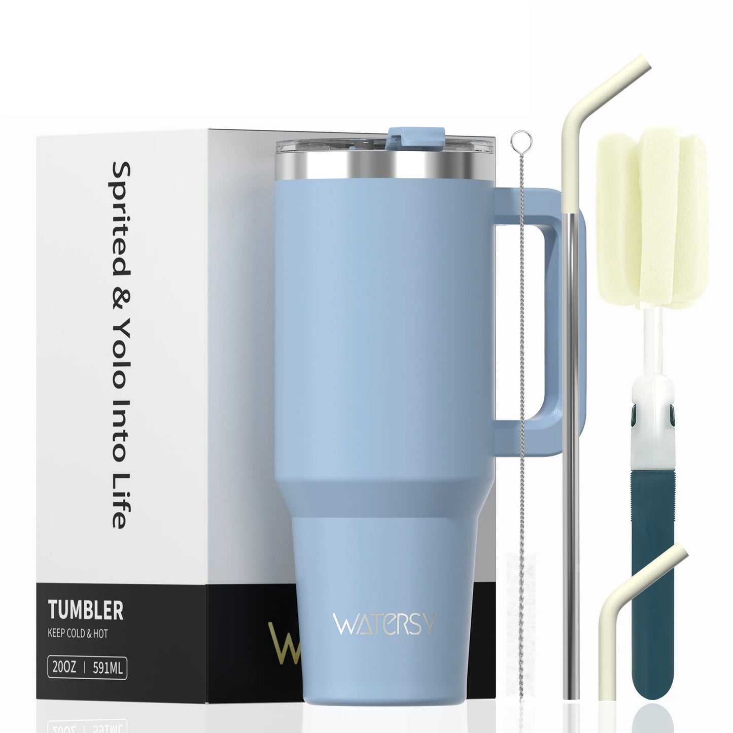 591ml Stainless Steel Insulated Tumbler – Travel Mug with Handle & Straw