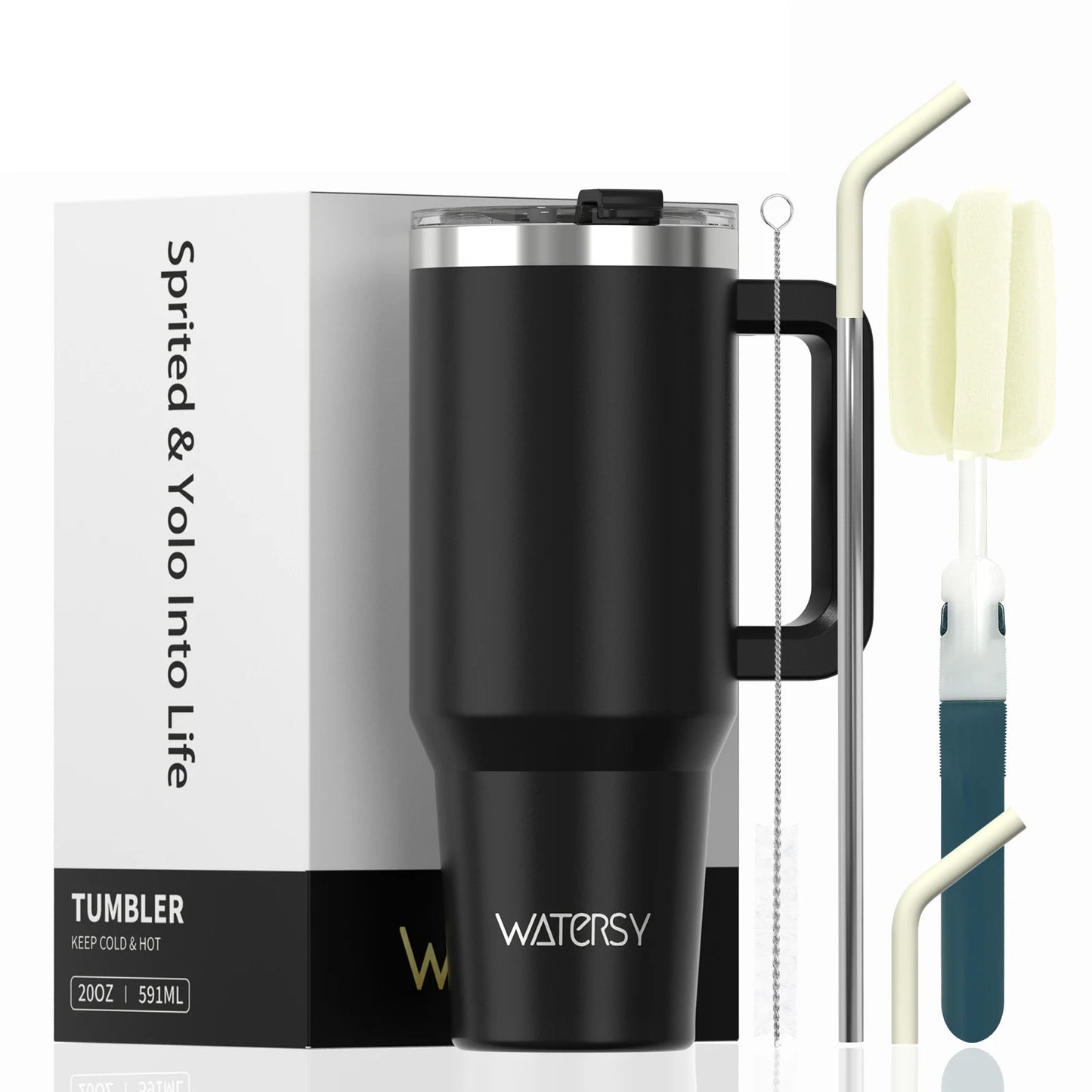 591ml Stainless Steel Insulated Tumbler – Travel Mug with Handle & Straw