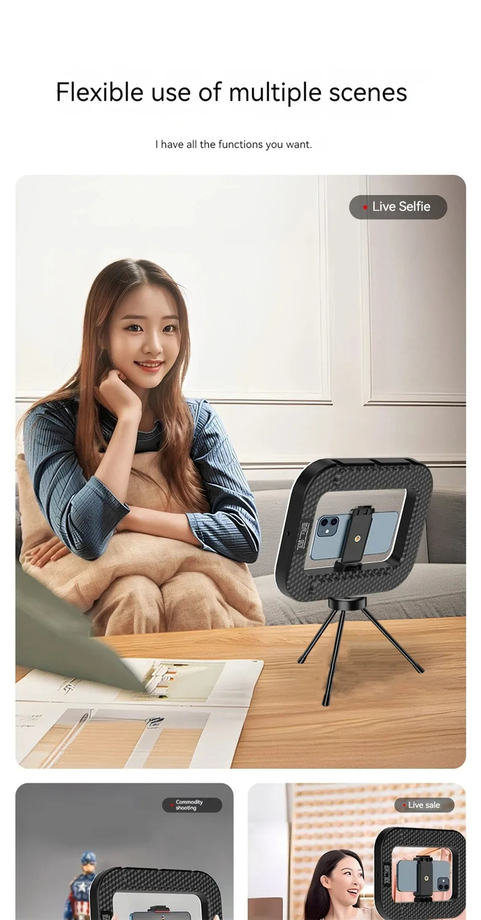 Rechargeable LED Selfie Ring Light – Portable Phone Fill Light for Live Streaming & Photography