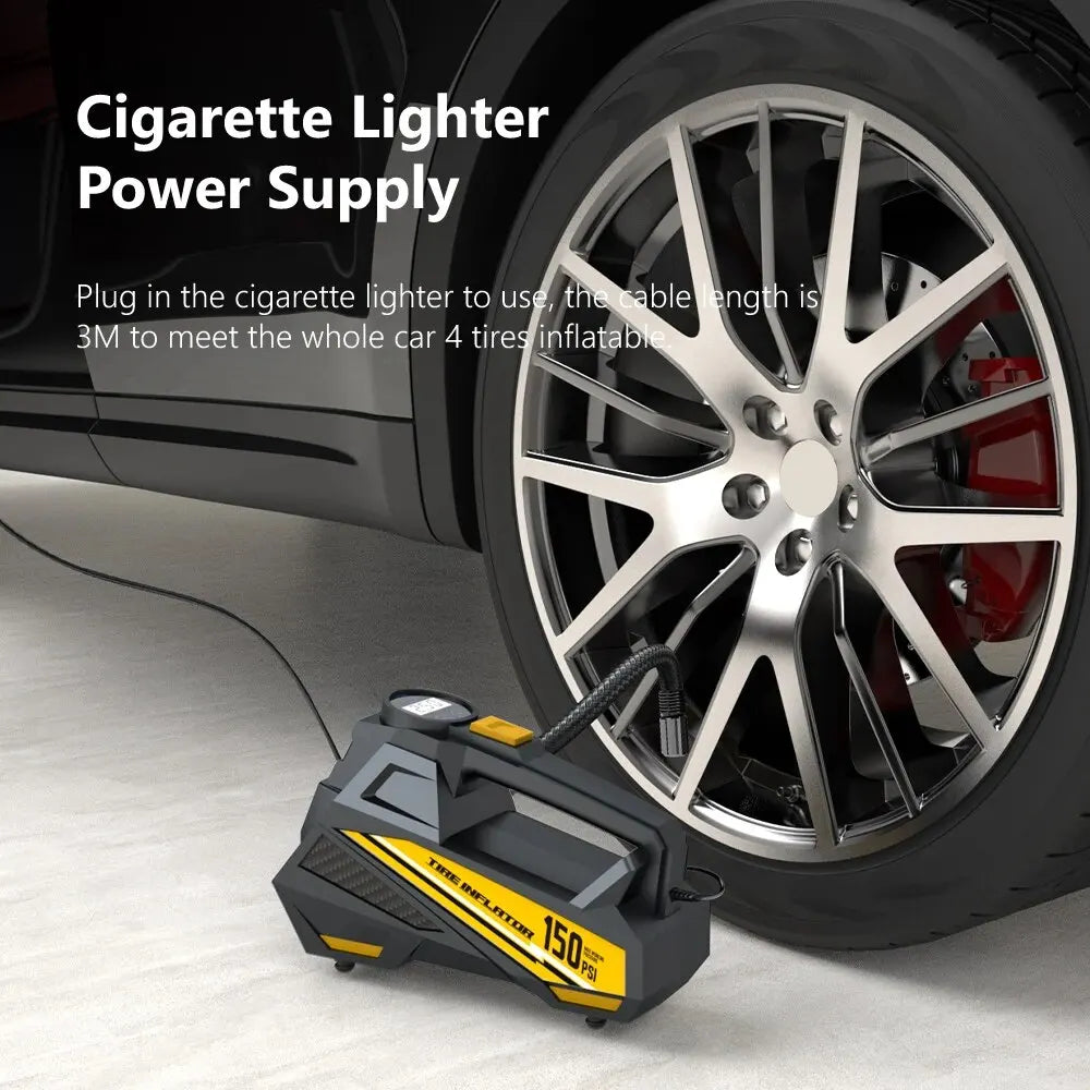 Corded Car Air Pump – 12V 150PSI Tire Inflator with LED