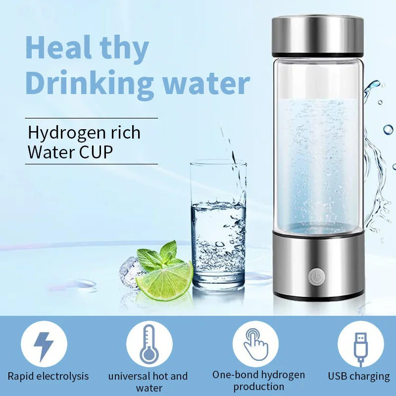 Hydrogen Water Cup – 420ML Portable Hydrogen-Rich Bottle, USB Rechargeable