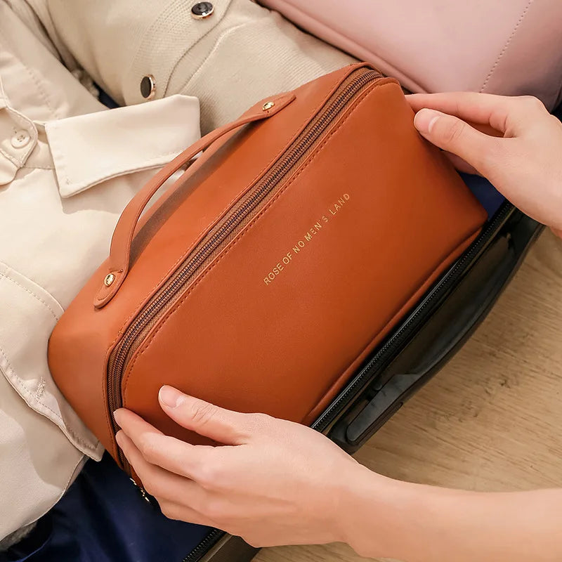 Waterproof PU Cosmetic Bag – Large Capacity Travel Makeup Organizer