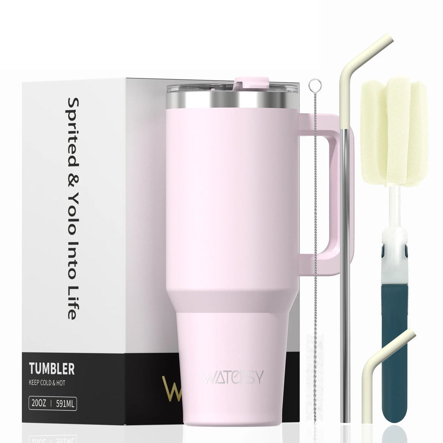 591ml Stainless Steel Insulated Tumbler – Travel Mug with Handle & Straw