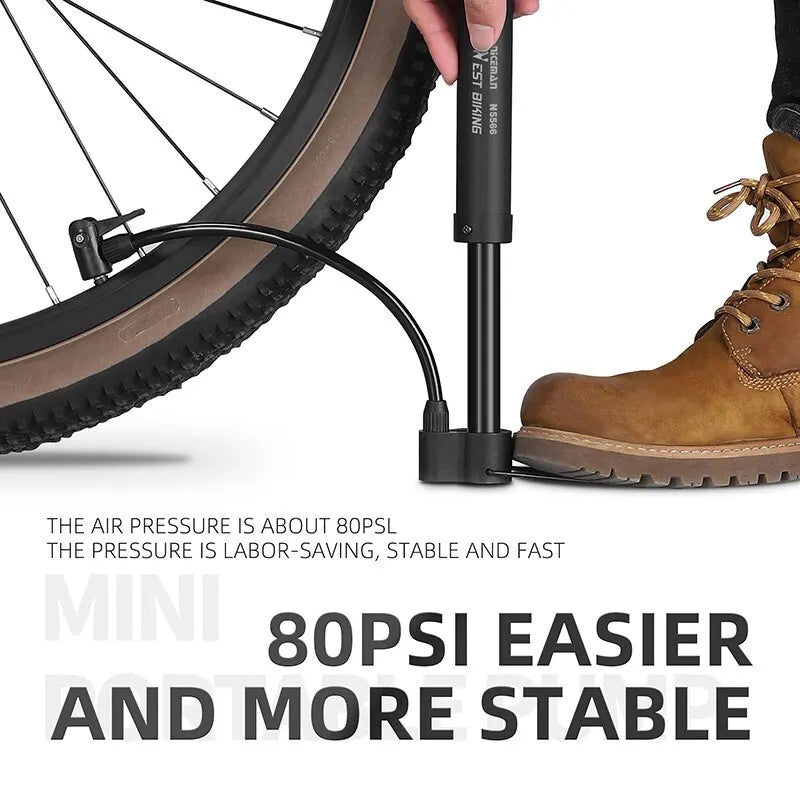 80 PSI Manual Bike Pump – Portable Schrader Valve Inflator