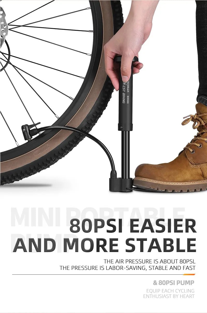 80 PSI Manual Bike Pump – Portable Schrader Valve Inflator