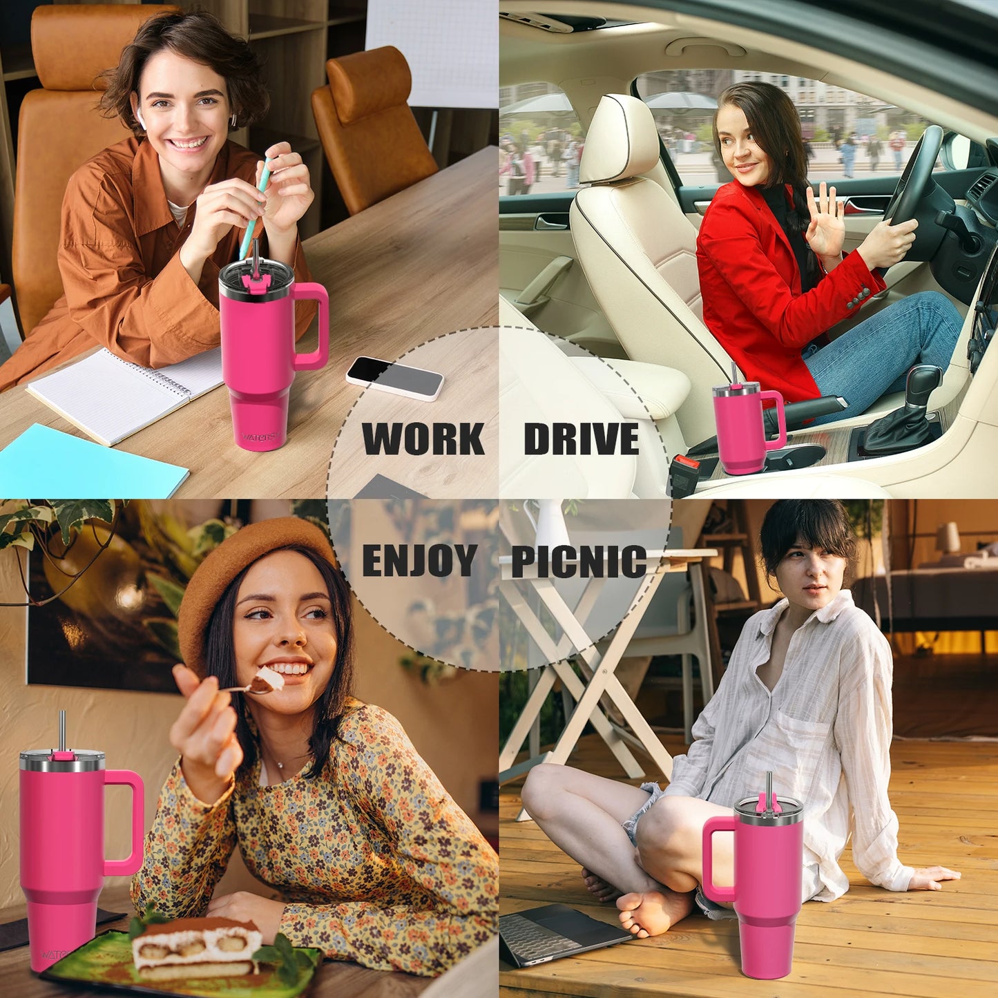 591ml Stainless Steel Insulated Tumbler – Travel Mug with Handle & Straw