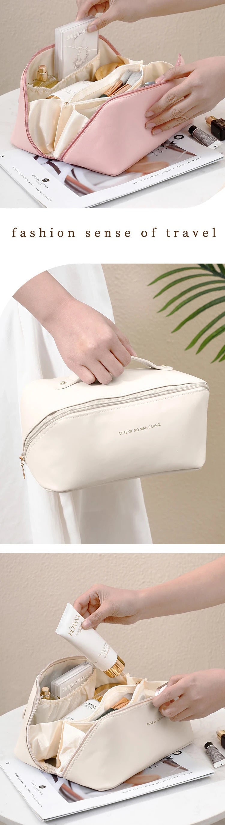 Waterproof PU Cosmetic Bag – Large Capacity Travel Makeup Organizer