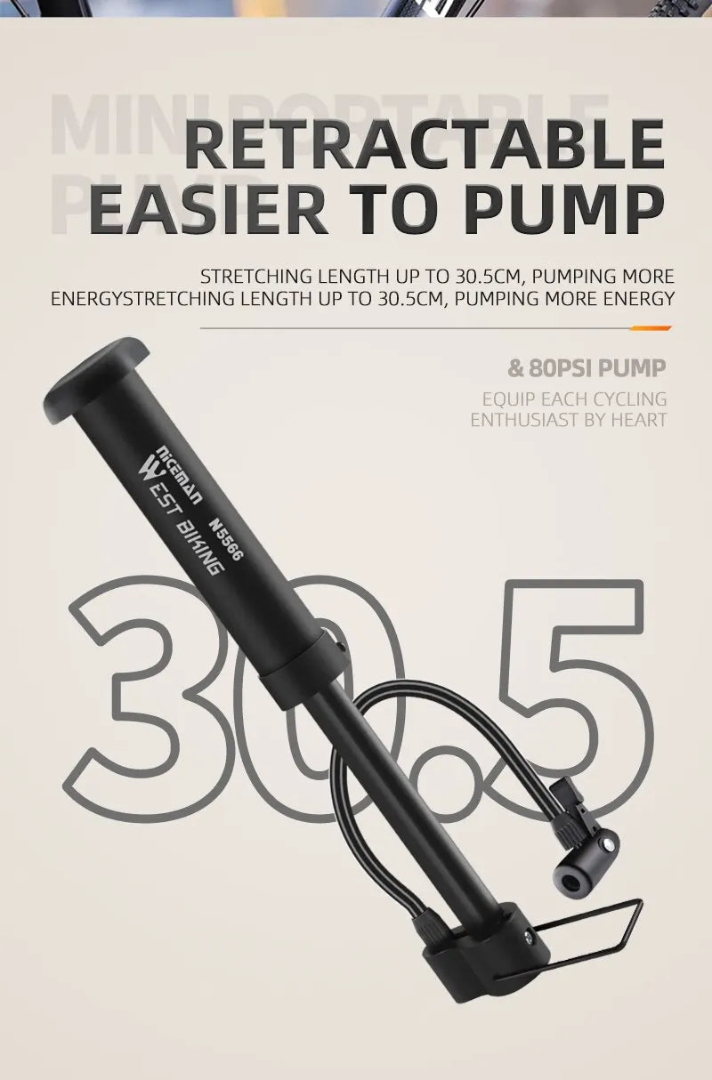 80 PSI Manual Bike Pump – Portable Schrader Valve Inflator