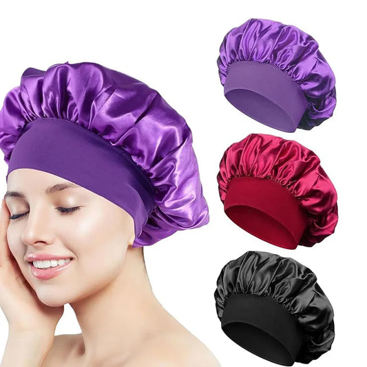 Women’s Satin Hair Bonnet – Adjustable Sleep Cap for Natural & Curly Hair