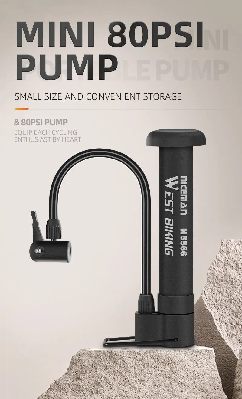 80 PSI Manual Bike Pump – Portable Schrader Valve Inflator