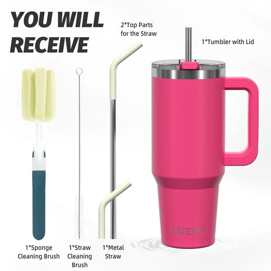 591ml Stainless Steel Insulated Tumbler – Travel Mug with Handle & Straw