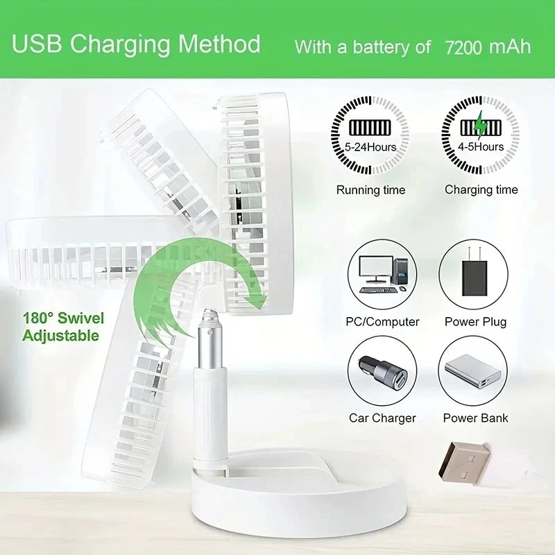 Portable USB Retractable Fan – Rechargeable & Adjustable